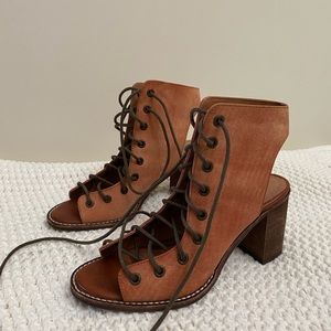 Jeffrey Campbell lace up peep toe bootie heel